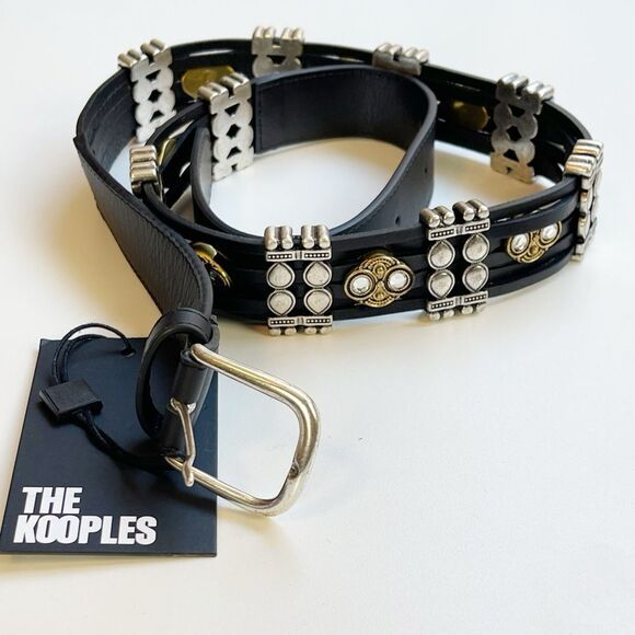 The Kooples black Leather embellished silver, gold, crystals Belt with rivets - Picture 11 of 12